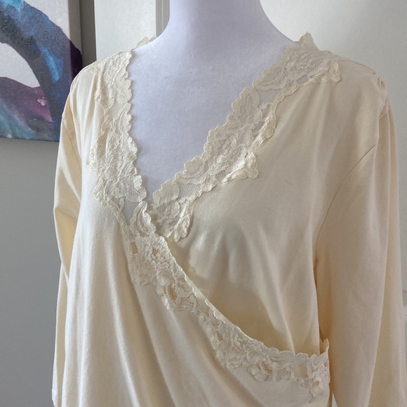 Coldwater Creek XL lace top crossover ivory 3/4 sleeves - Picture 6 of 10